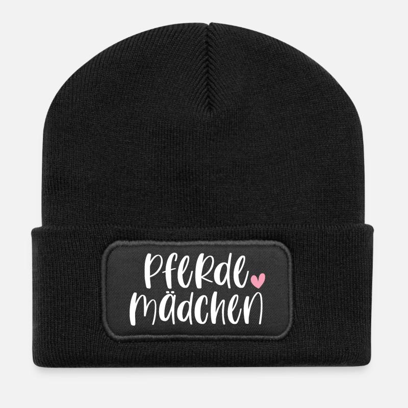 Pferde Pferdemädchen Pferd Reiten Geschenk - Recycelte Patch Beanie - Schwarz