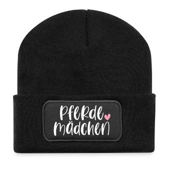 Pferde Pferdemädchen Pferd Reiten Geschenk - Recycelte Patch Beanie - Schwarz - Vorne