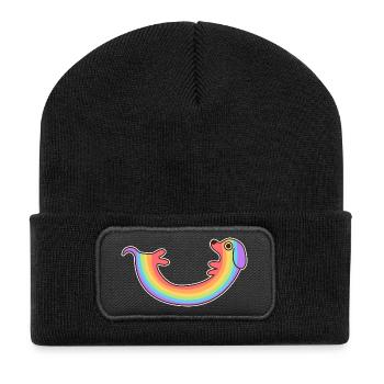 Regenbogenhund. Farbiger Hund. Regenbogenhund * - Recycelte Patch Beanie - Schwarz - Vorne