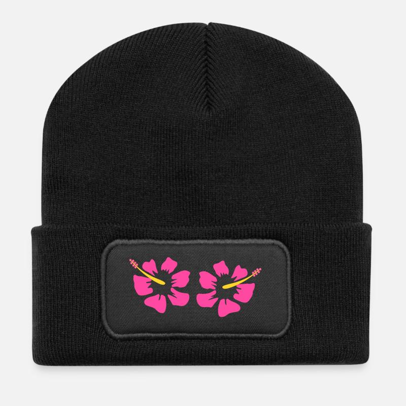 Blume rosa pinke Blume Blumen pink rosa Hibiskus - Recycelte Patch Beanie - Schwarz