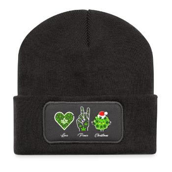 Love, Peace and Happiness / Merry Christmas - Recycelte Patch Beanie - Dunkelgrau - Vorne