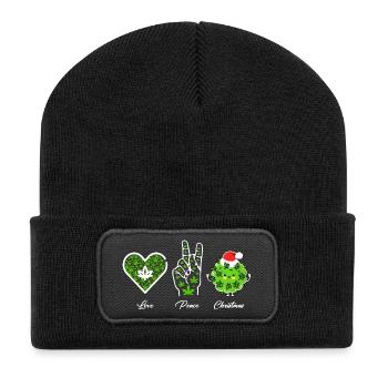 Love, Peace and Happiness / Merry Christmas - Recycled Patch Beanie - black - Front