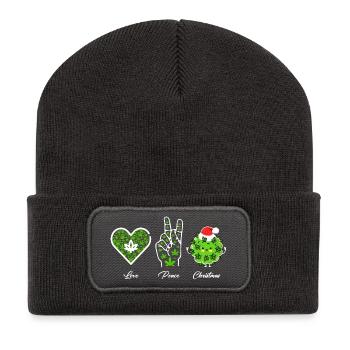 Love, Peace and Happiness / Merry Christmas - Recycelte Patch Beanie - Dunkelgrau - Vorne