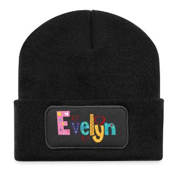 Personalized Evelyn Name - Recycled Patch Beanie - black - Front