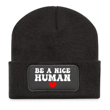Be A Nice Human - Recycelte Patch Beanie - Dunkelgrau - Vorne