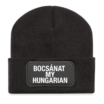 Ungarisch lernen Ungarn Sprache - Recycelte Patch Beanie - Dunkelgrau - Vorne