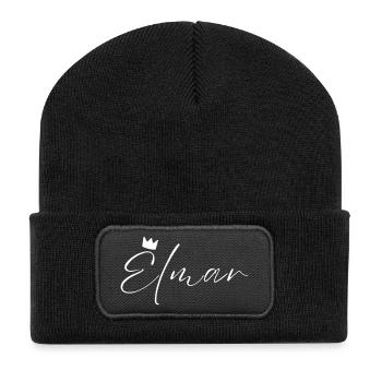 Elmar Name König T-Shirt Geschenk Männer - Recycelte Patch Beanie - Schwarz - Vorne