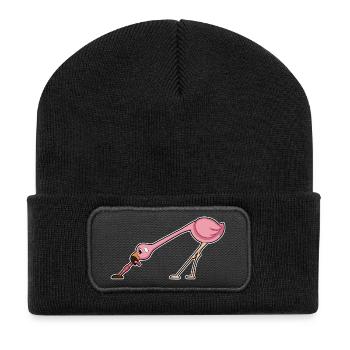 Flamingo Wurm - Recycelte Patch Beanie - Schwarz - Vorne