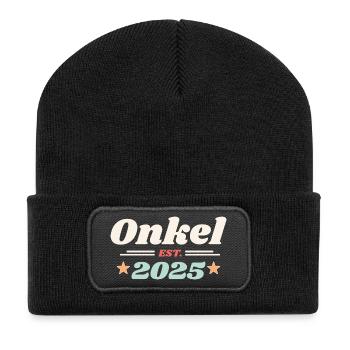 Onkel Est 2025 Ich werde Onkel Retro Style - Recycelte Patch Beanie - Schwarz - Vorne