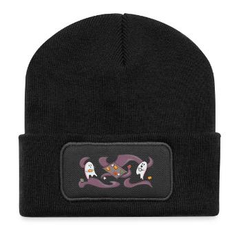 Geister backen Kekse - breites Motiv - Recycelte Patch Beanie - Schwarz - Vorne