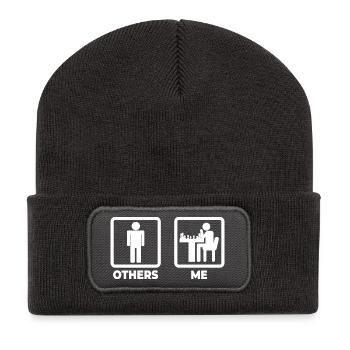 Schach Strichmännchen - Recycelte Patch Beanie - Dunkelgrau - Vorne