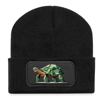 stilisierte Schildkröte im polygonalen Design - Recycelte Patch Beanie - Schwarz - Vorne
