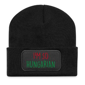 I'M SO HUNGARIAN Ungarisch Ungarn - Recycelte Patch Beanie - Schwarz - Vorne