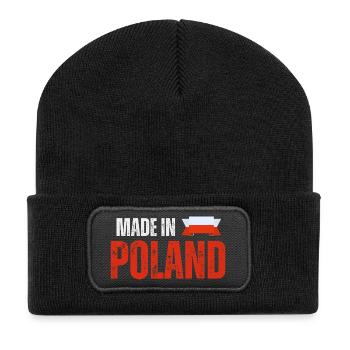 Made in Poland, polnischer Stolz - Recycelte Patch Beanie - Schwarz - Vorne