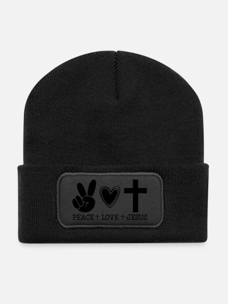 Peace, Love & Jesus - Recycled Patch Beanie - black