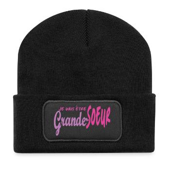 Je vais être Grande Sœur – Annonce de Grossesse - Beanie recyclé à patch - noir - Devant