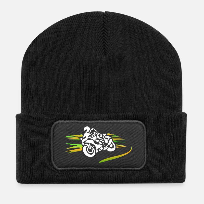 Motorrad Silhouette farbige Streifen - Recycelte Patch Beanie - Schwarz