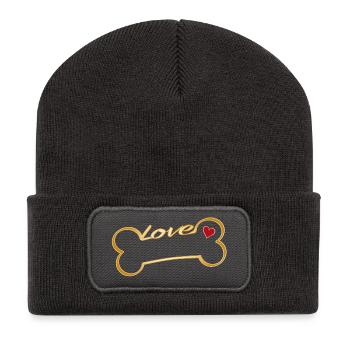 Os de chien avec cœur et lettrage Love - Beanie recyclé à patch - charbon - Devant