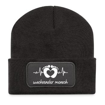 Expectant mother GROWING HUMAN Funny - Recycled Patch Beanie - dark grey - Front