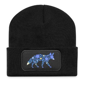 Nordic Floral - Heller Blaufuchs - Recycelte Patch Beanie - Schwarz - Vorne