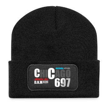 Urbanes Chicago Street Art Design - Recycelte Patch Beanie - Schwarz - Vorne