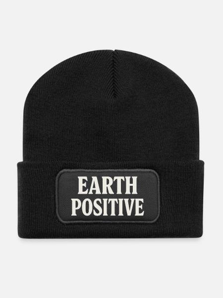 Earth Positive, fette Typografie - Recycelte Patch Beanie - Schwarz
