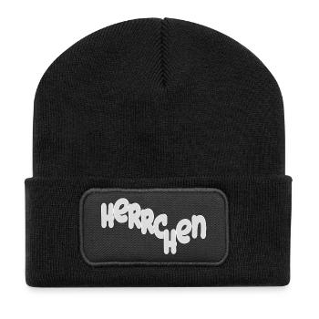 Herrchen Typo Grafik - Recycelte Patch Beanie - Schwarz - Vorne