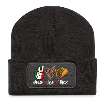 Paix Amour Tacos Fiesta Citation Fun - Beanie recyclé à patch - charbon - Devant