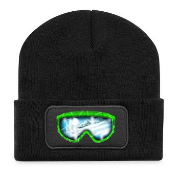 Gletscherblick Neon Goggle Design - Recycelte Patch Beanie - Schwarz - Vorne