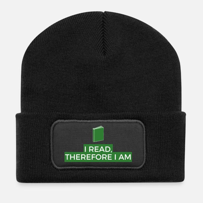 Ich lese, also bin ich Buchphilosophie - Recycelte Patch Beanie - Schwarz