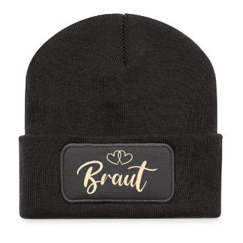 Bridal Heart Font Design - Recycled Patch Beanie - dark grey - Front