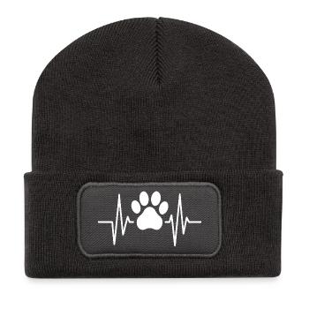 Paw Heartbeat Line Minimalistisches Haustierliebhaber-Design - Recycelte Patch Beanie - Dunkelgrau - Vorne