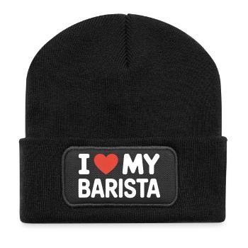 I Love My Barista Kaffee Liebhaber Barista Fan - Recycelte Patch Beanie - Schwarz - Vorne