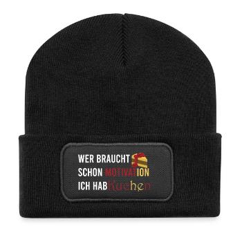 Qui a besoin de motivation ? J’ai du gâteau - Beanie recyclé à patch - noir - Devant
