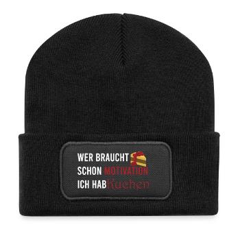 Qui a besoin de motivation ? J’ai du gâteau - Beanie recyclé à patch - noir - Devant