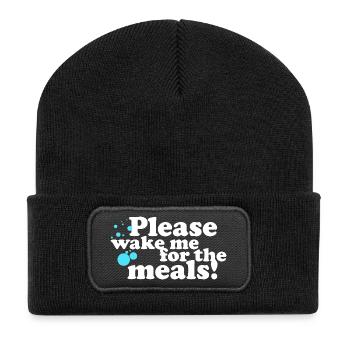 Please, wake me for the Meals! - Recycled Patch Beanie - black - Front