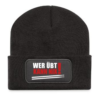 wer übt kann nix - Recycelte Patch Beanie - Dunkelgrau - Vorne