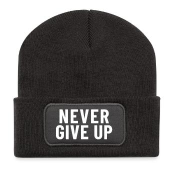 Never Give Up - Recycelte Patch Beanie - Dunkelgrau - Vorne