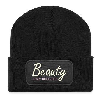 Schönheit ist mein Business Elegante Script - Recycelte Patch Beanie - Schwarz - Vorne