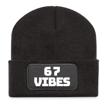6 7 Vibes – Trendiges Jugend-T-Shirt - Recycelte Patch Beanie - Dunkelgrau - Vorne