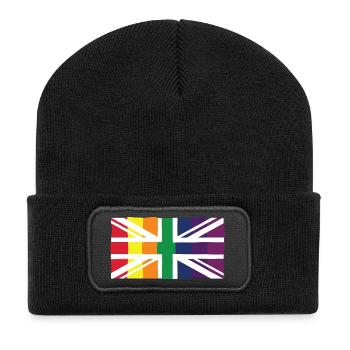 Rainbow Union Jack Pride - UK Flag LGBTQ+ Design - Recycelte Patch Beanie - Schwarz - Vorne