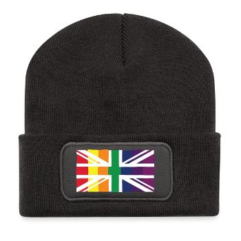 Rainbow Union Jack Pride - UK Flag LGBTQ+ Design - Recycled Patch Beanie - dark grey - Front