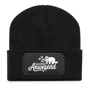 Mandatory Present Sloth Telco Meeting Office - Recycled Patch Beanie - black - Front