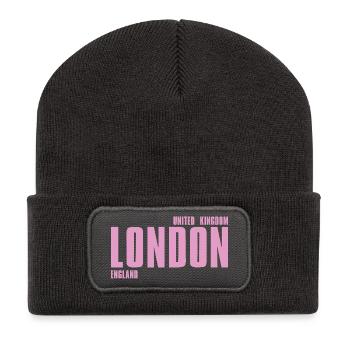 London Pink Bold Typography - Recycled Patch Beanie - dark grey - Front