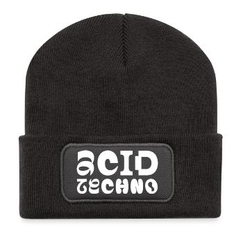 Acid Techno Pulse Typografie - Recycelte Patch Beanie - Dunkelgrau - Vorne