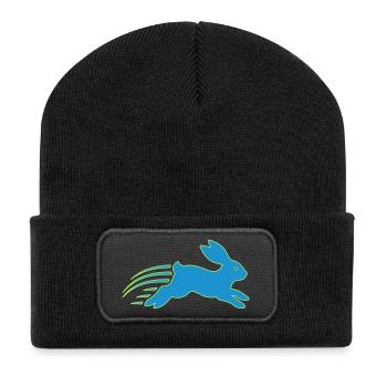 Rennender Hase Speed Bunny Logo Vektor - Recycelte Patch Beanie - Schwarz - Vorne