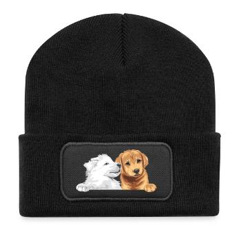 White Swiss Shepherd and Golden Retriever - Recycled Patch Beanie - black - Front