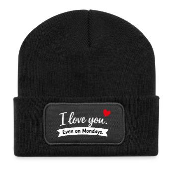 I Love You Even on Mondays - Recycelte Patch Beanie - Schwarz - Vorne