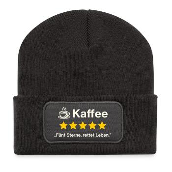 Critique de café – Cinq étoiles, sauve des vies - Beanie recyclé à patch - charbon - Devant