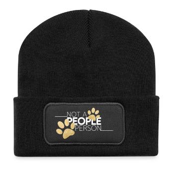 Not a People Person - Hundepfoten Motiv - Recycelte Patch Beanie - Schwarz - Vorne